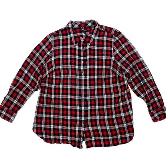 Talbots 1X Flannel Button Down Shirt Plaid Shimmer Christmas Work Talbots - Picture 1 of 12